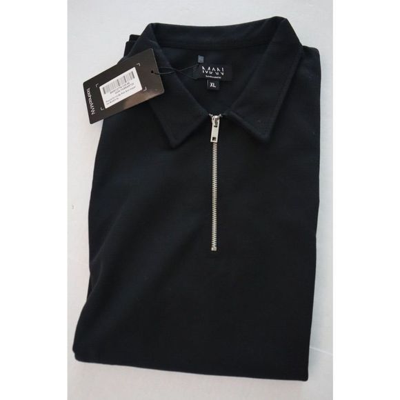 boohooMAN BMM12776 Men Sz XL Black Muscle Fit 1/4 Zip Polo & Joggers 2 Pc ￼Set - Picture 10 of 16